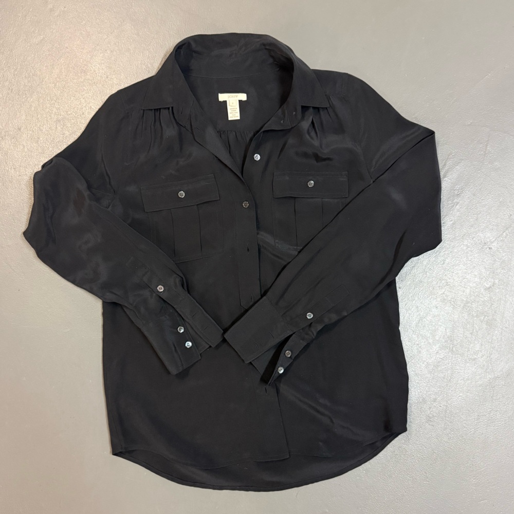 J. Crew 100% Silk Black Top